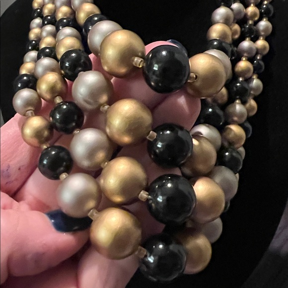 Elegant Gold Silver and Black Beaded 4 Strand Necklace - Picture 7 of 7